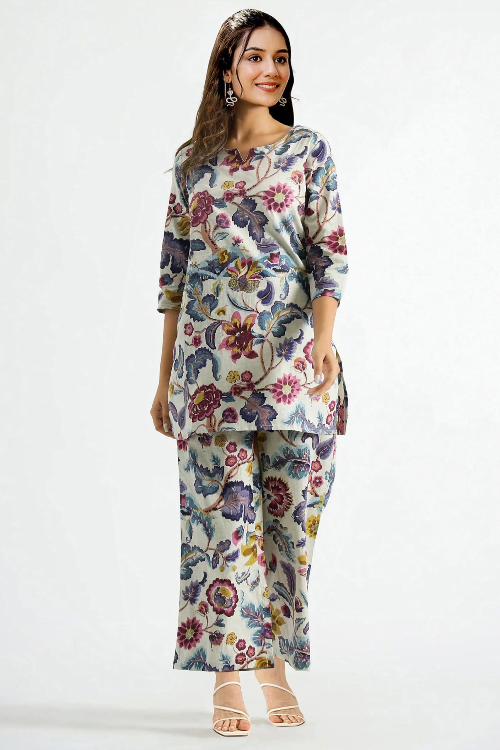 Toochki Women's Multi Color Floral Printed Rayon Stitched Kurta & Kurtis | Kurti Set For Women | A Line Kurti Set | 3/4 Sleeve Kurti Set | Ethnic Kurta & Kurtis Set