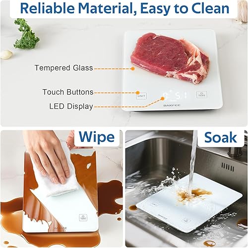 Miniatura 5 de Báscula de alimentos impermeable IP67 con superficie de vidrio templado, escala de cocina de 22 libras, precisión de 0.04 oz, recargable por USB,