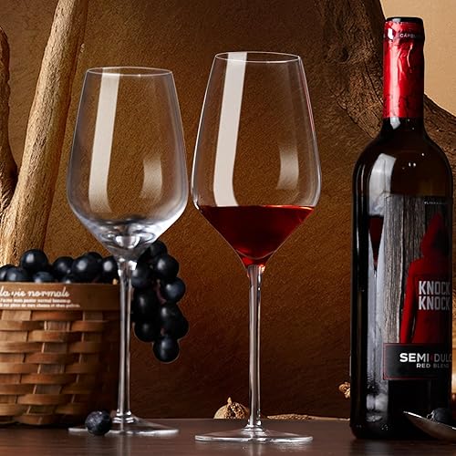 Miniatura 17 de ACHEER Juego de 4 copas de vino de cristal, copas de vino tinto o blanco sopladas a mano, 14 onzas, copas de vino de tallo largo, regalo para boda