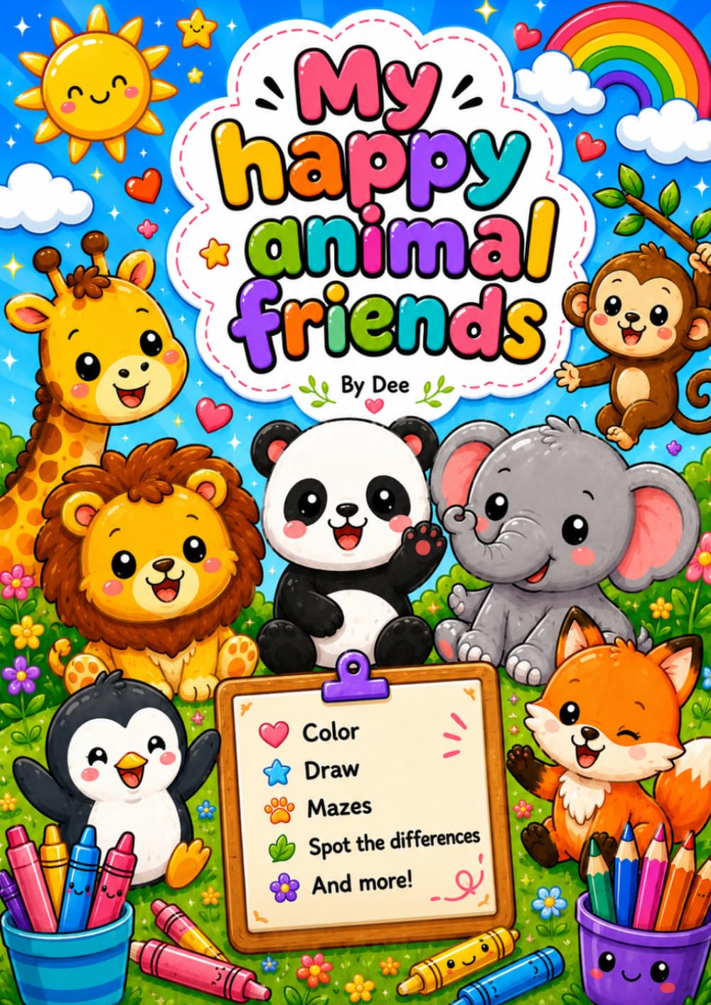 My Happy Animal Friends: Cute Kawaii Animal Coloring Pages for Kids