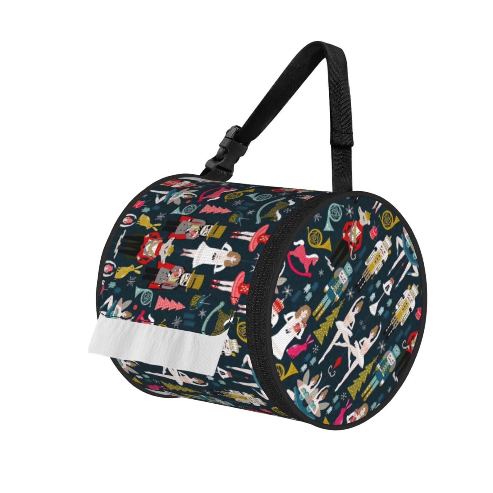 Women_S Nutcracker Ballet Xmas Dance Print Round Paper Tissue Holder With Shoulder Strap, Portable Roll Case For Caravan Travel Use