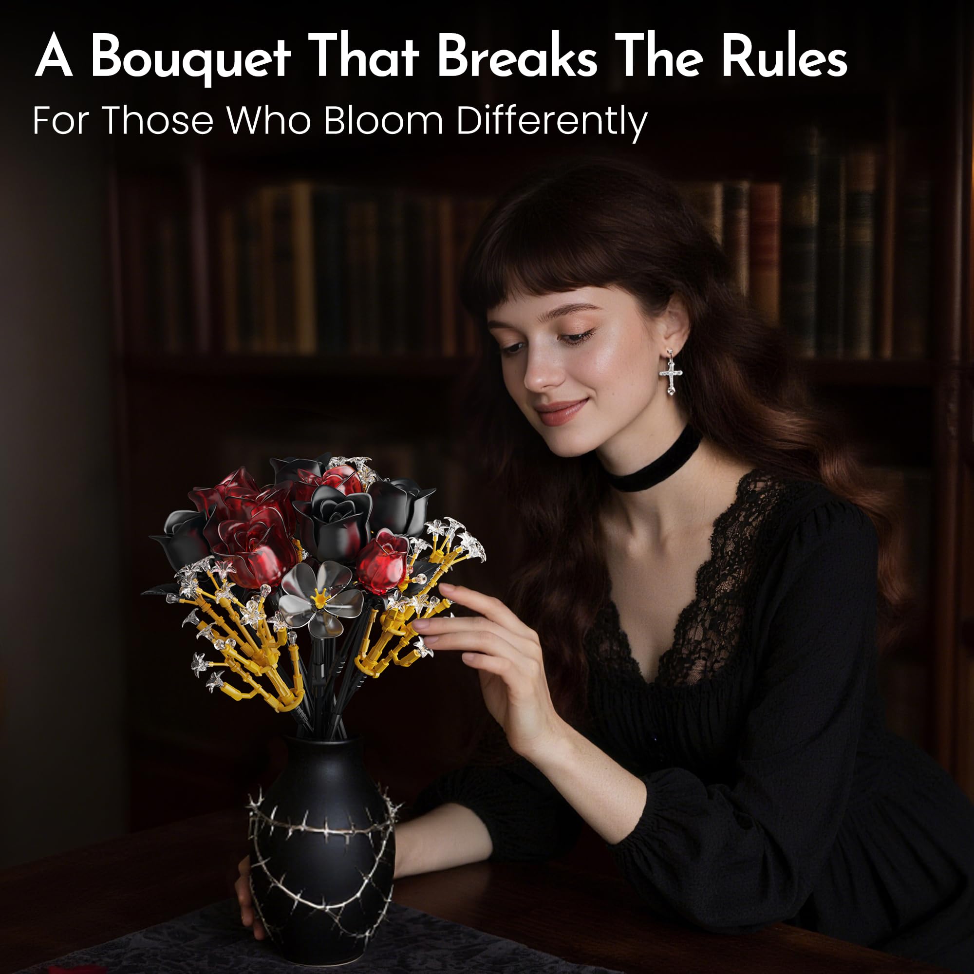 SOOLIO Rose Flower Bouquet Building Set for Adults, Halloween for