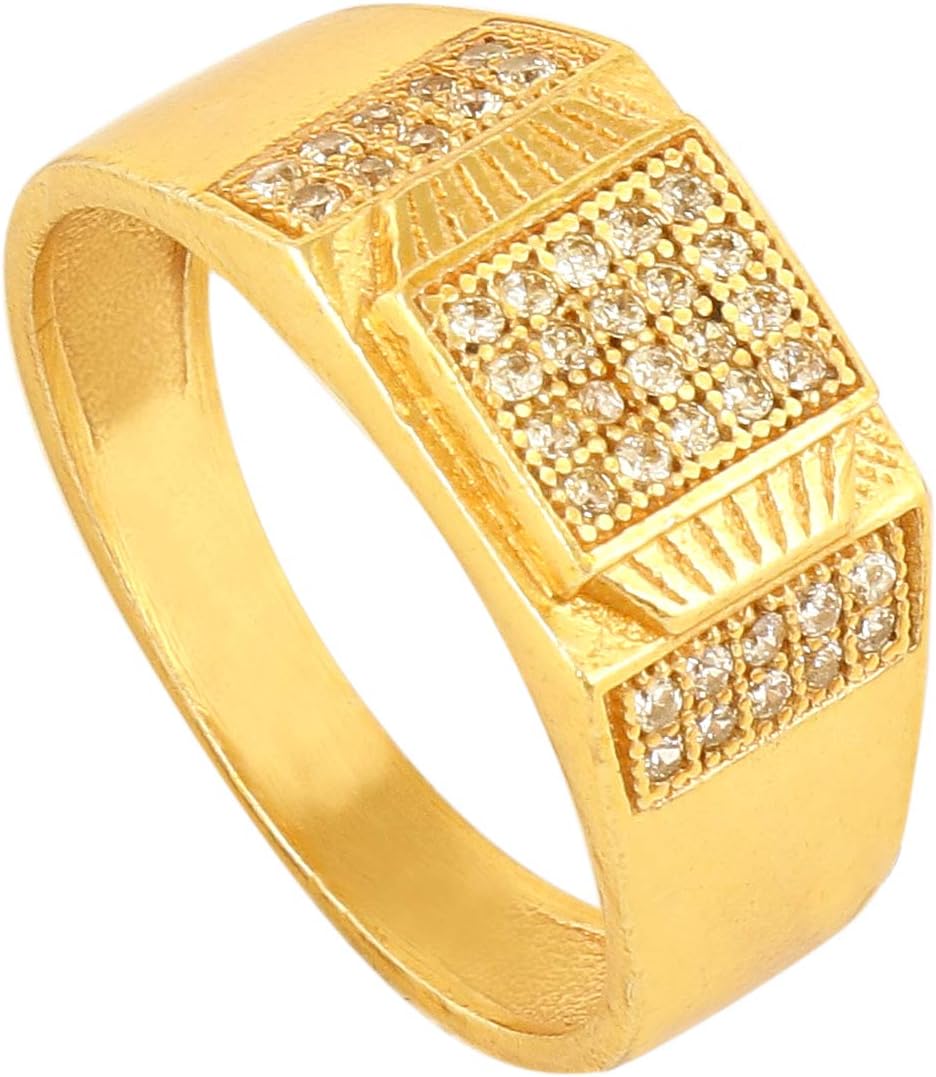 Spangel Fashion Men's Finger Ring Brass With Diamond Stylish Design Gold Plated Brass