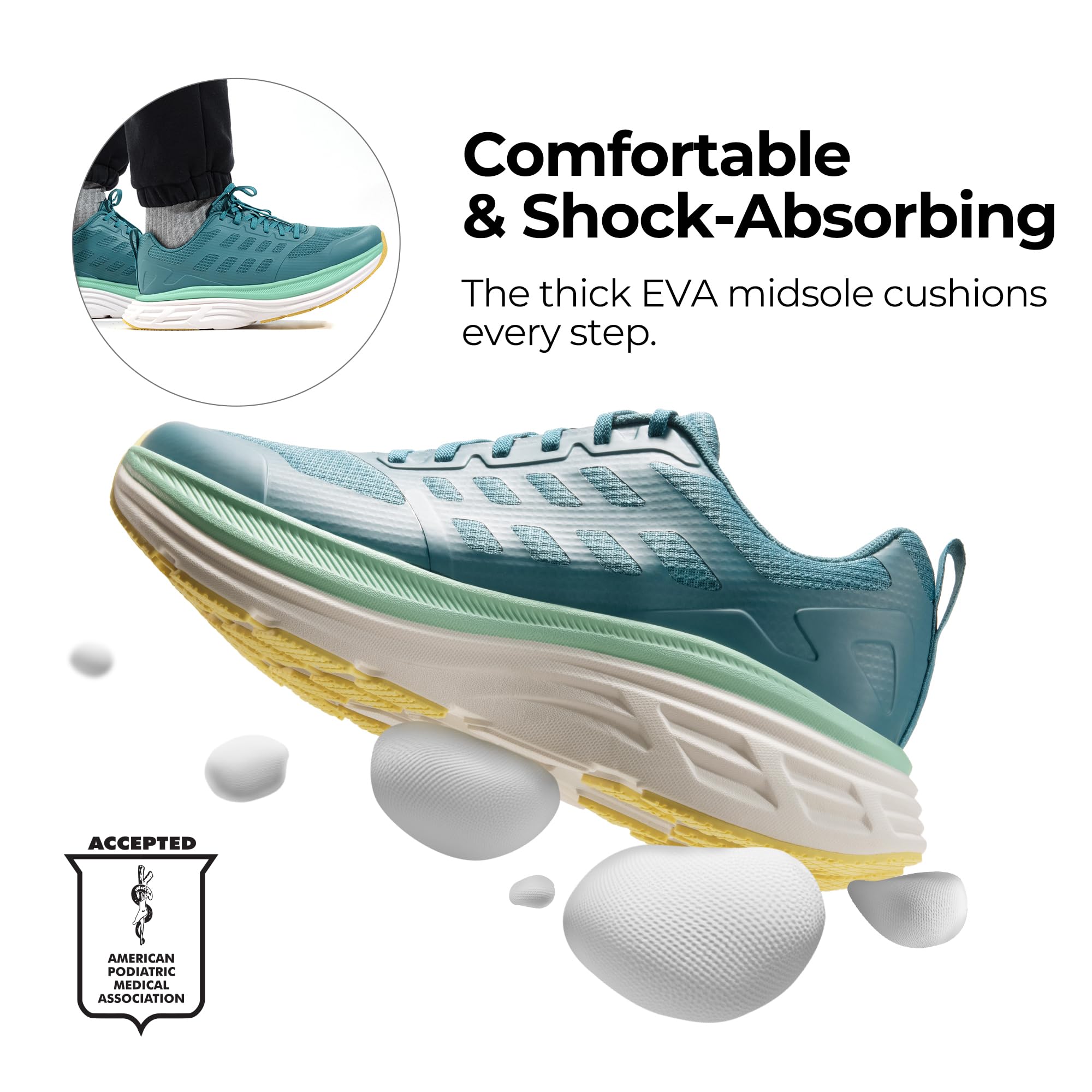 NORTIV 8 Męskie buty do biegania, chodzenia, gry w tenisa, z amortyzacją, na siłownię, sportowe, atletyczne, casualowe trampki ActiveFloat, Niebieski, zielony, 9.5