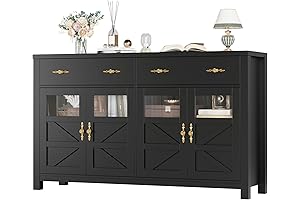 finetones Buffet Cabinet for Dining Room Sideboard Kitchen Cabinet Storage Black