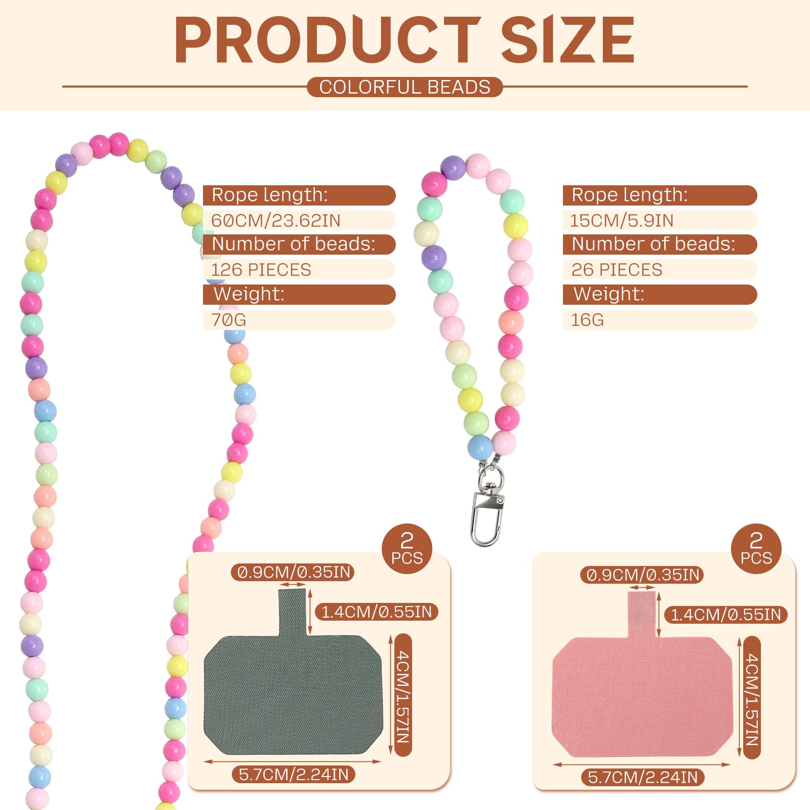 Smycz do telefonu, 1 x pasek na nadgarstek do telefonu i 1 x pasek crossbody i 4-pak zakładek na telefon komórkowy, modny stylowy 10 mm kolorowy pasek z koralikami do telefonu komórkowego bez ręki