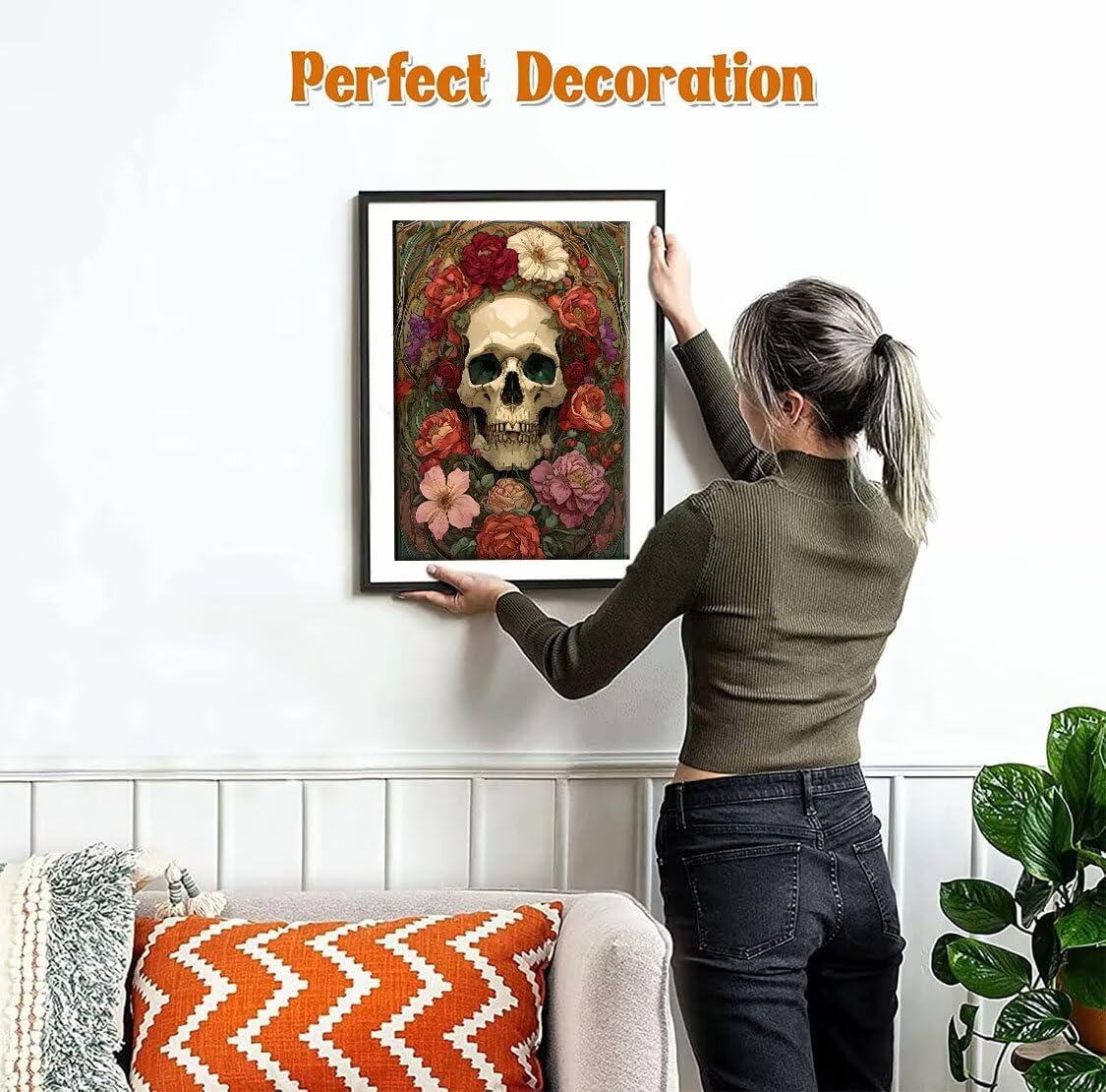 Diamond Painting Adulti Teschio Colorato 5D, Kit Pittura Diamante Completo con Fiori e Frasi Ribelli,Kit DIY Diamond Art per Decorazioni Pareti Casa,Pittura Diamante Stile Gothic Punk (30x40 cm