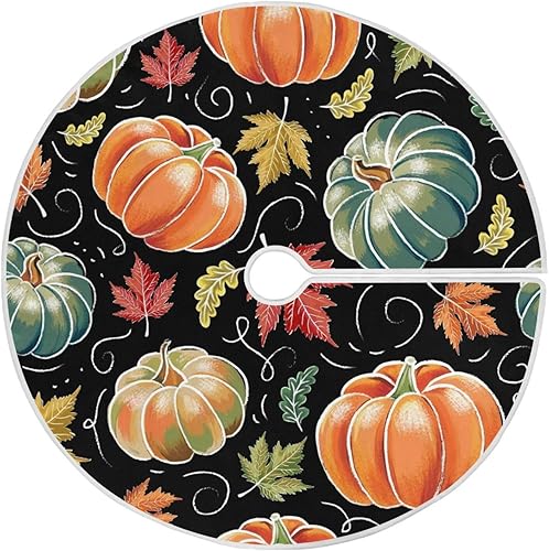 Pumpkin Falling Leaves Xmas Tree Skirt, Tree Skirt Decorations, 47.2 in Tree Skirt Washable, Fall Decoration