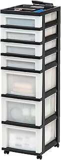 IRIS USA Craft Plastic Organizers and Storage, Rolling Storage Cart Classroom Supplies, Storage Organizer Art Supplies, Drawer Top Organizer Small Parts, 7 Drawers, Black/Pearl
