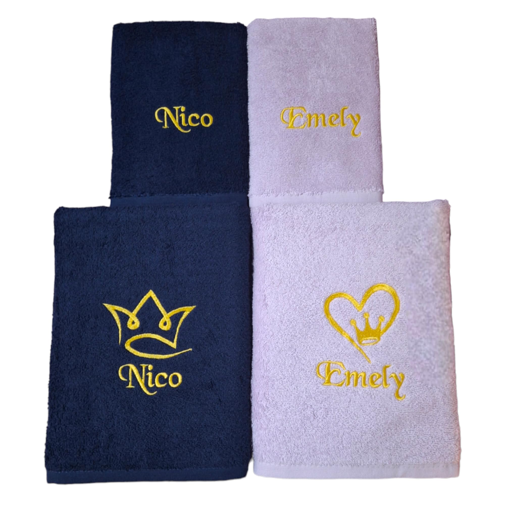 Set 4 asciugamani con ricamo King & Queen. Idea regalo per coppia, regalo sposi Vari colori (Multicolore, Re e Regina)