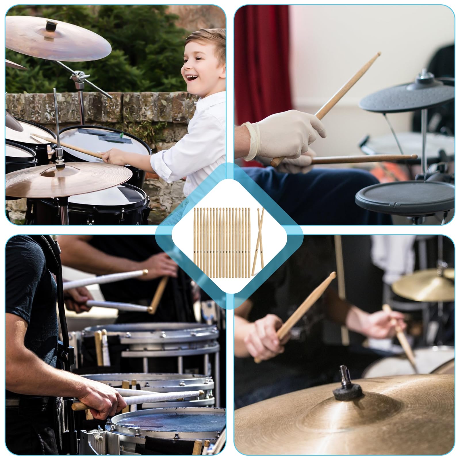 5A 12 paia di bacchette per batteria, acero 5A, antimuffa, classiche bacchette per tamburi con legno, forma ovale, per adulti, bambini e principianti, per jazz tamburo elettronico