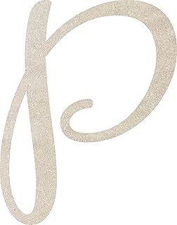 4 Inch Tall Wooden Cursive Letters P, Unfinished Wood Alphabet Monogram Letter, Paintable Kids Cutout Love Air Font