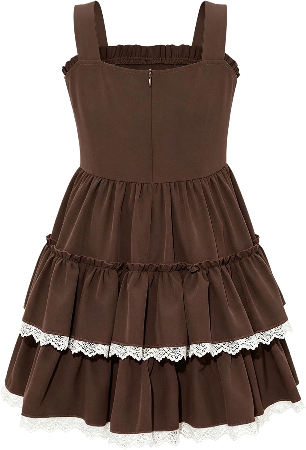 Jelory Kids Girl Sleeveless Tiered Lolita Dress Lace Trim Wide Strap Holiday Dresses