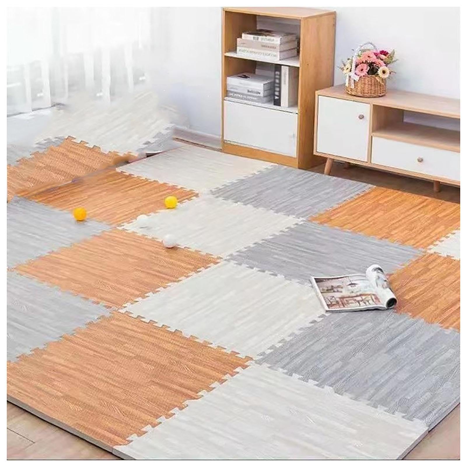 Tapis De Puzzle Emboîtable en Mousse D'aspect Bois De 11,8 Po X 11,8 Po