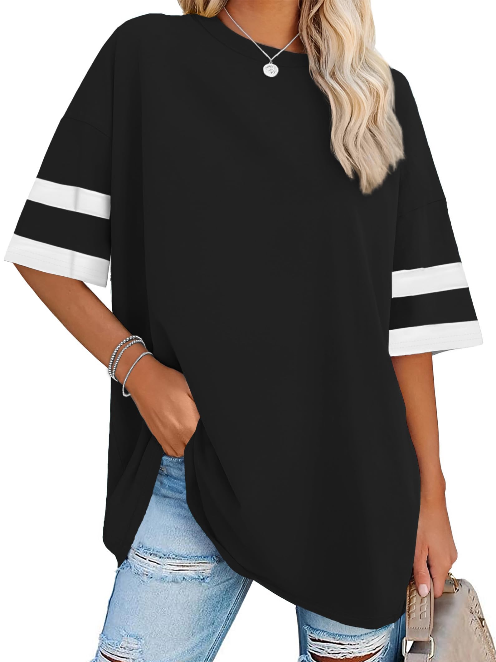 Oversized Tshirts for Women Summer Short Sleeve Round Neck Graphic Tee Shirt