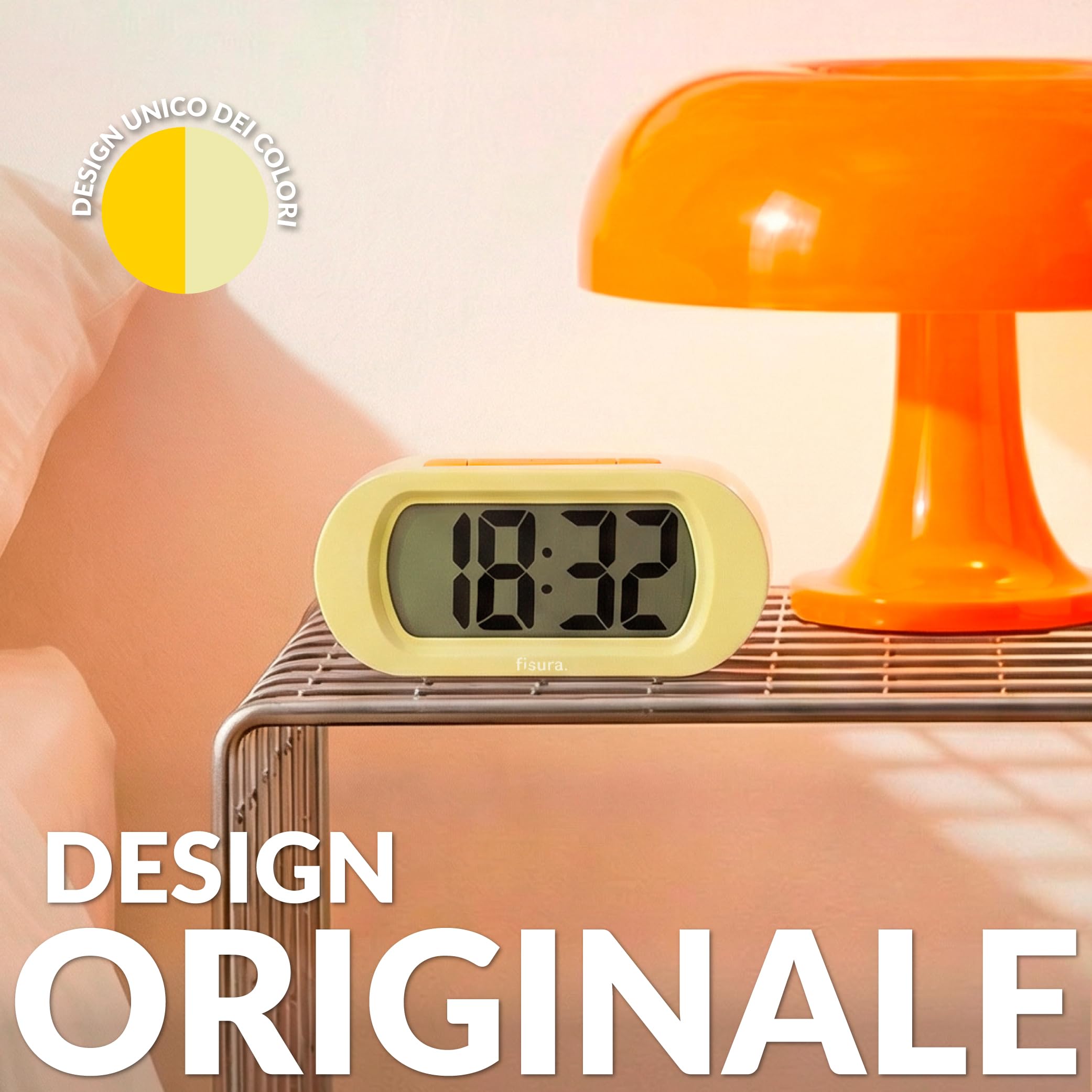 Fisura – Sveglia digitale gialla, orologio con display LED, formato 12/24 ore con retroilluminazione, sveglia da comodino a batterie, funziona con 3 AAA non incluse
