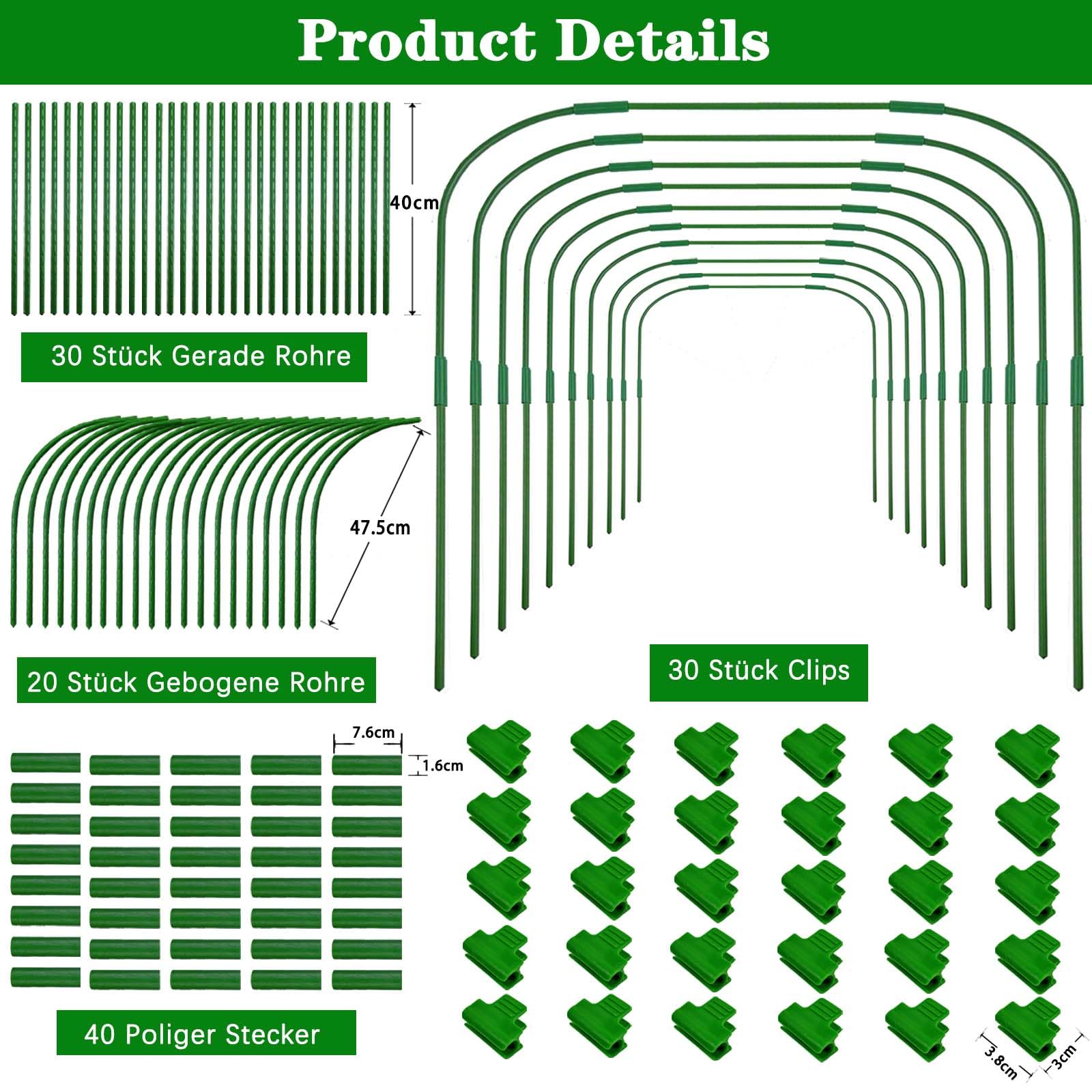 10 Sets 82x105cm Gartenbögen für Netze mit 30 Clips,Rostfreie,Abnehmbare Pfähle,Anzuchttunnelbogen für Gewächshausbögen,Gartennetzrahmen,PflanzeNstützrahmen für Grünpflanzen Gemüse