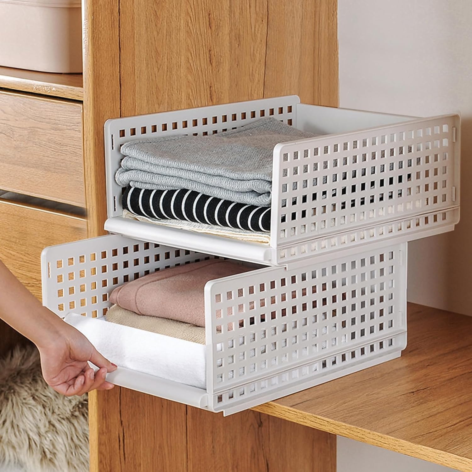 5 Stück Faltbaren Kleiderschrank Organizer, Plastik Schubladenbox Stapelbare Schrank Organizer wardrobe organizer Regal Lagerkisten für Garderobe , Schlafzimmer, Zuhause, Küche