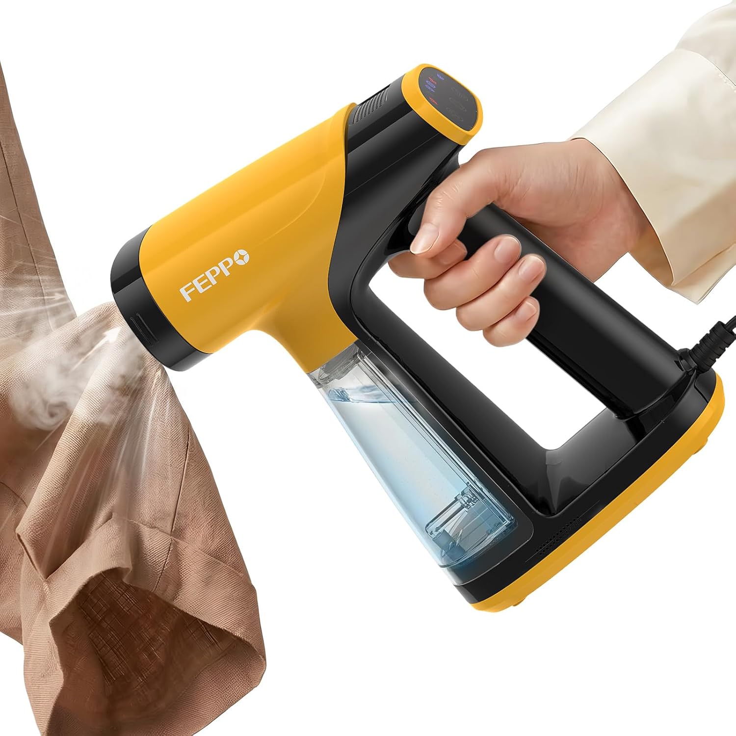 FEPPO Vacuum Steamer for Clothes, Handheld Garment Steamer with Suction, 2-in-1 Steam & Iron, LED Display, Adjustable Suction & Steam Modes, One-Hand Vacuum Steamer for Home (For 110-120V)