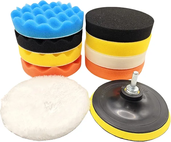 BLINGOBLING 10Pcs 3Inch Face Backing Plate Compound Buffing Polishing Sponge Pads Waffle Foam Buffing Polishing Pads Kit with Woolen Cutting Pad and 3Inch Backing Plate M10 Drill Adapter