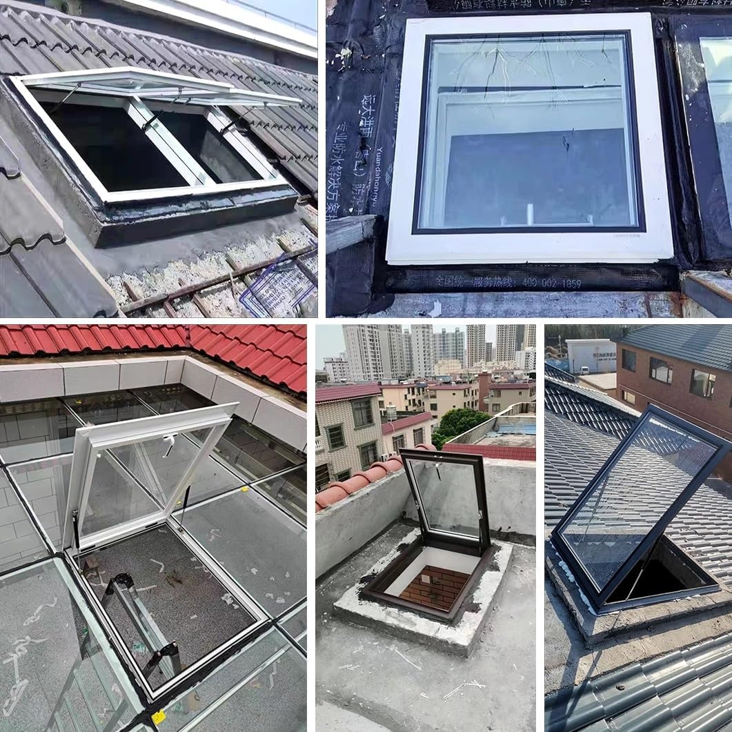 YVYKFZD Skylight House Roof Window, Aluminum Flat Roof Lighting Well Window, Rooftop Hatch Lid Basement Window Well with Handles, Ventilation Viewing Window for Attic/Sun Room(White-B,LxW 75x65cm/29.5