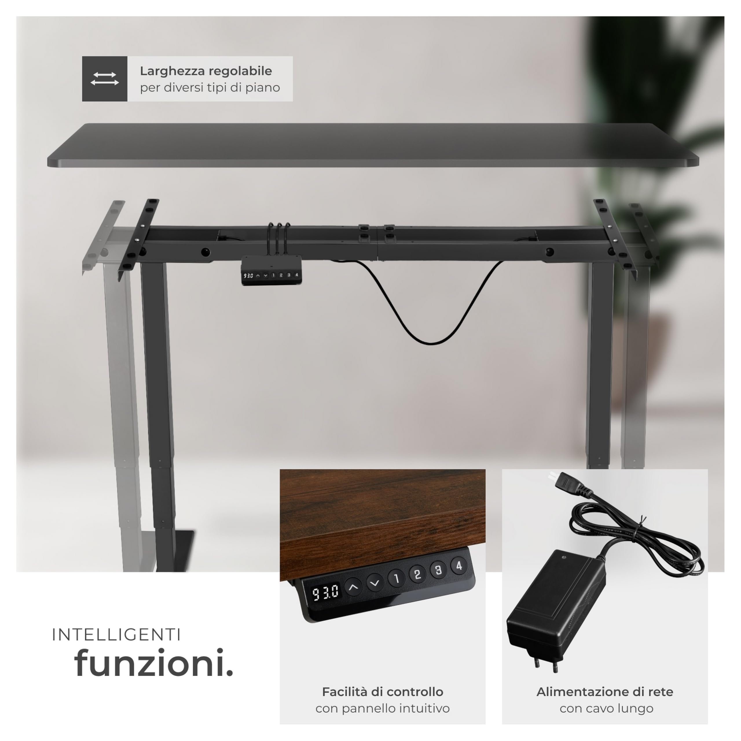 tectake® Telaio per Scrivania Regolabile in Altezza, 110-168 x 60 x 60-125 cm, 2 Motori Elettrici 52W cad, Memoria Posizioni, Tavolo Ufficio, Scrivania Gaming, Studio, Capacità max 100 kg - Nero