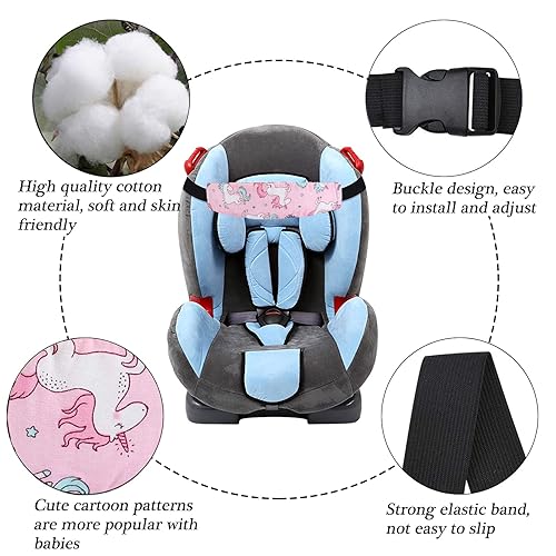 Miniatura 2 de 4 piezas de soporte para cabeza de bebé para automóvil, con bonito patrón para asiento de automóvil para cochecito de bebé, banda para reposacabezas