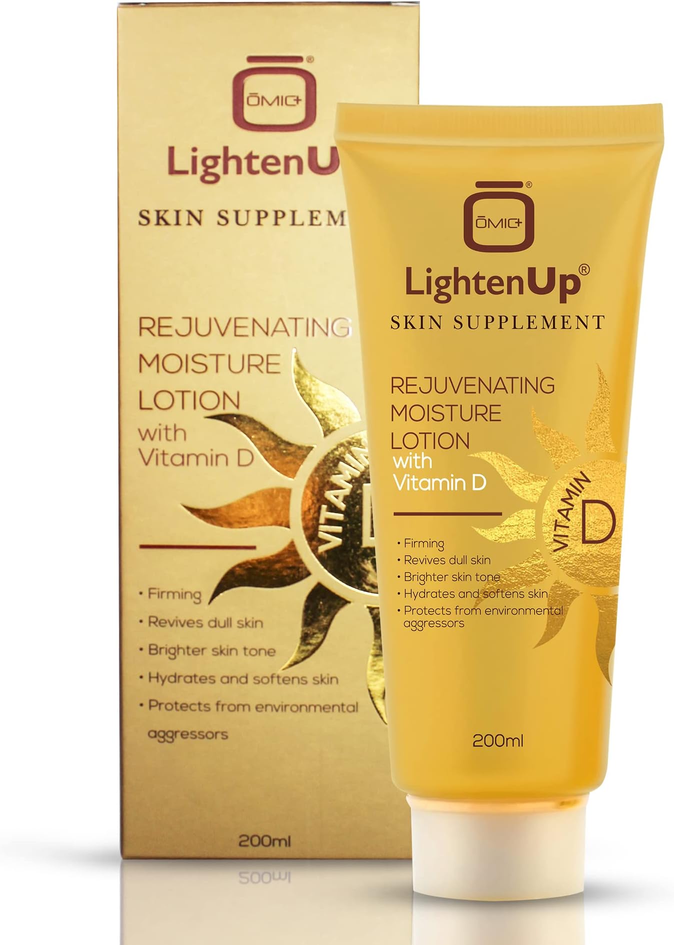 Omic Lightenup Rejuvenating Moisturizer Body Lotion | Skin Brightening Lotion for Dry Skin | Hydrates & Softens Skin | Skin Firming Face Lotion | Body Moisturizer with Vitamin D & Tyrostat | 200 ml