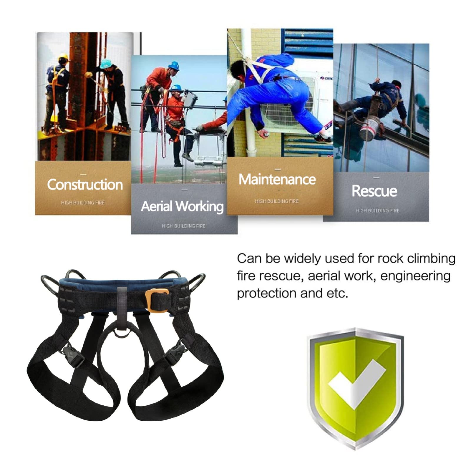 SwaYve Arnés de Seguridad para Trabajar en Altura, Cinturón de Seguridad para Escalada en Roca con Detención de Caídas, Cinturón de Seguridad de Medio Cuerpo para Trabajar en Escalada en Techos/Blue/S