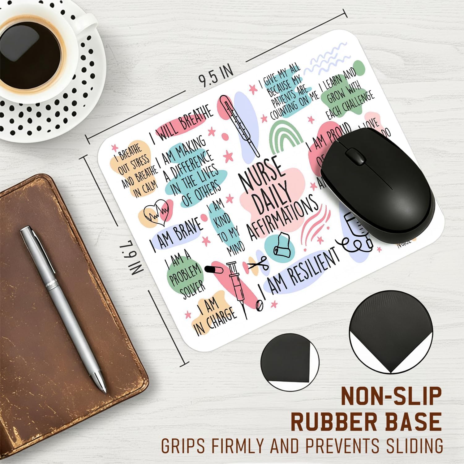 Nurse Daily Affirmation Mouse Pad for Desk, Nurse Week Appreciation Gifts Mousepads for Wireless Mouse Computers Laptop Nursing Office Supplies Accessories, 9.5x7.9 Inch image 2