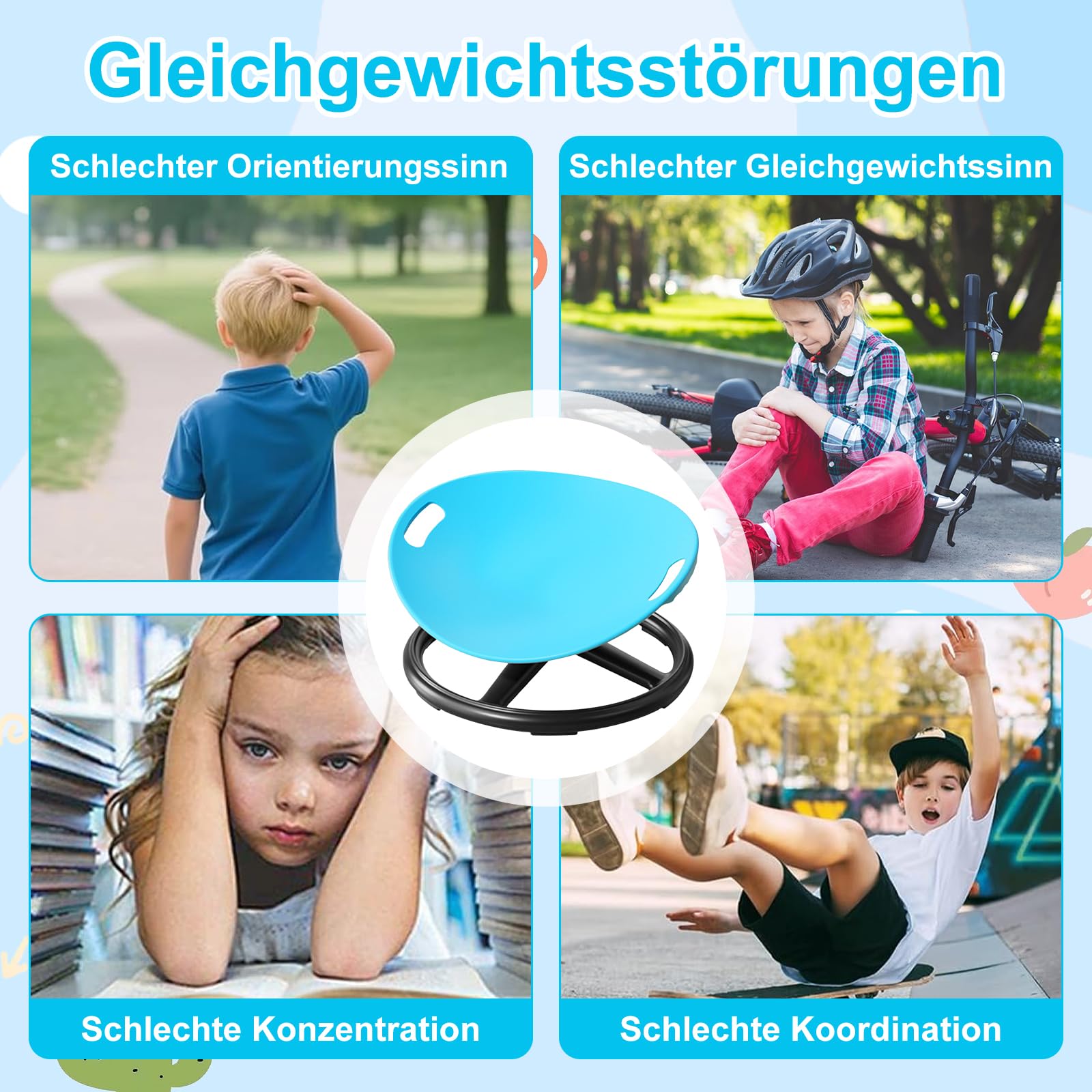Sensorischer Drehstuhl für Kinder, 360°Karussell Drehstuhl Autismus | Kinderdrehstuhl für Adhs Hilfsmittel mit Griff, Training Physische Koordination, Sensorik Spielzeug für Jungen Mädchen-Blau