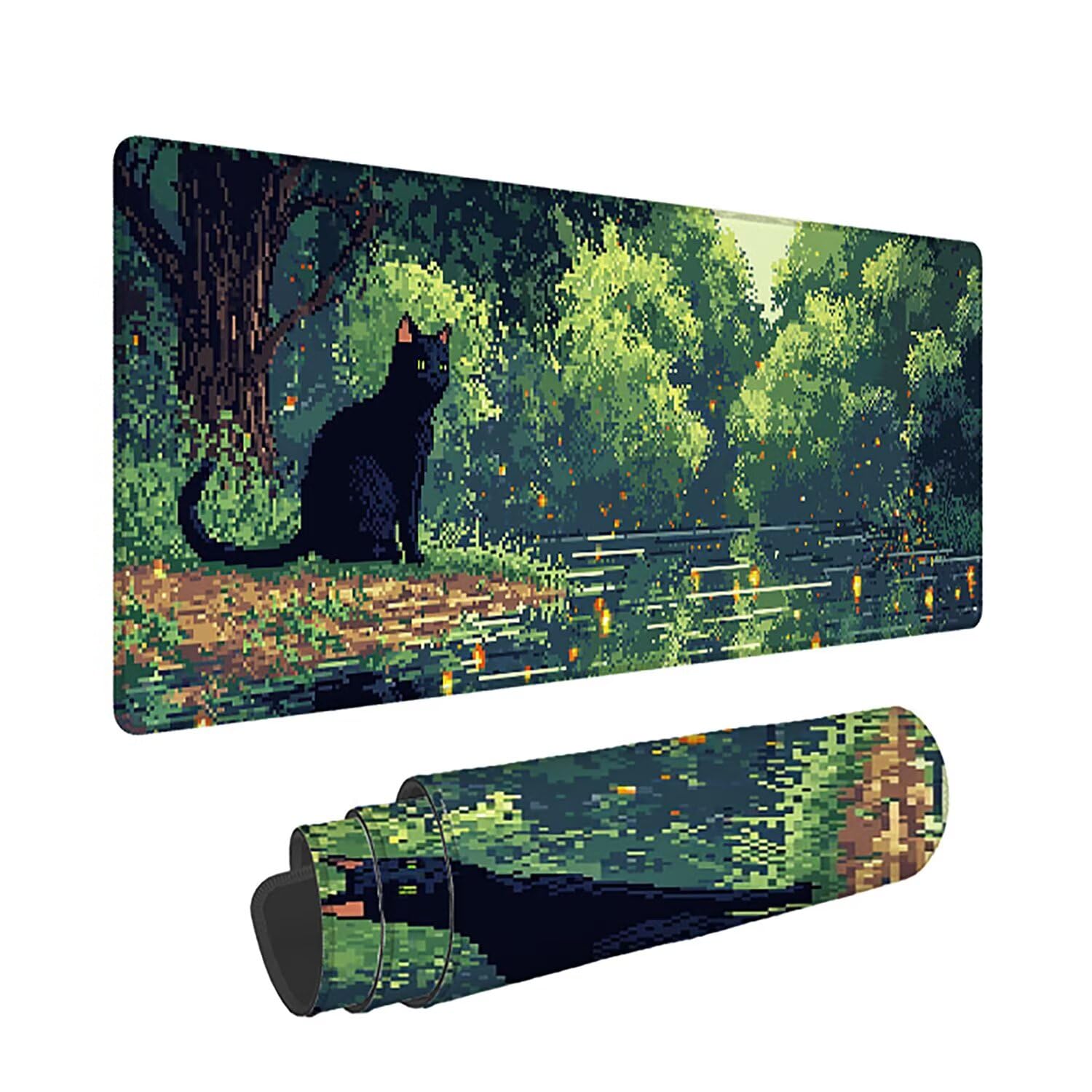 Podkładka pod mysz XXL Cat - 1600x800x3mm - Duża mata na biurko z przeszytymi krawędziami Wodoodporna antypoślizgowa do komputera, laptopa poprawia precyzję i szybkość. -36550
