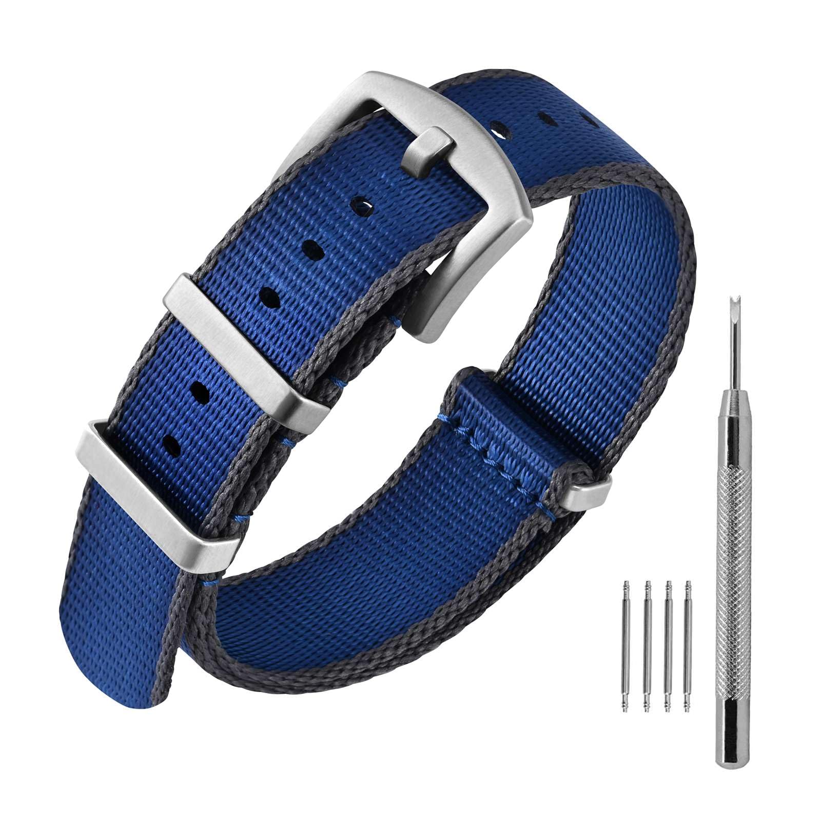 ANNEFIT Wojskowy nylonowy pasek do zegarka dla mężczyzn i kobiet, zapasowy pasek do zegarka 18 mm, 20 mm, 22 mm, ze srebrną czarną klamrą ze stali nierdzewnej