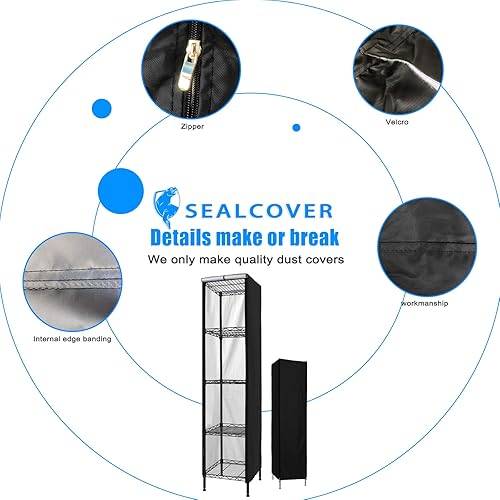 Miniatura 3 de Sealcover Cubierta para estantería de alambre de 5 niveles cubierta negra de alta densidad de 18 x 18 x 59 pulgadas cubierta de alambre para estante