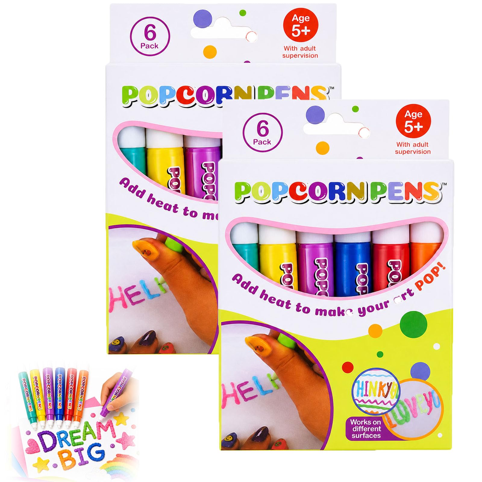 6/12/18PCS Magic Popcorn Pen Puffy, DIY Bubble Popcorn Drawing Pens (2PCS)