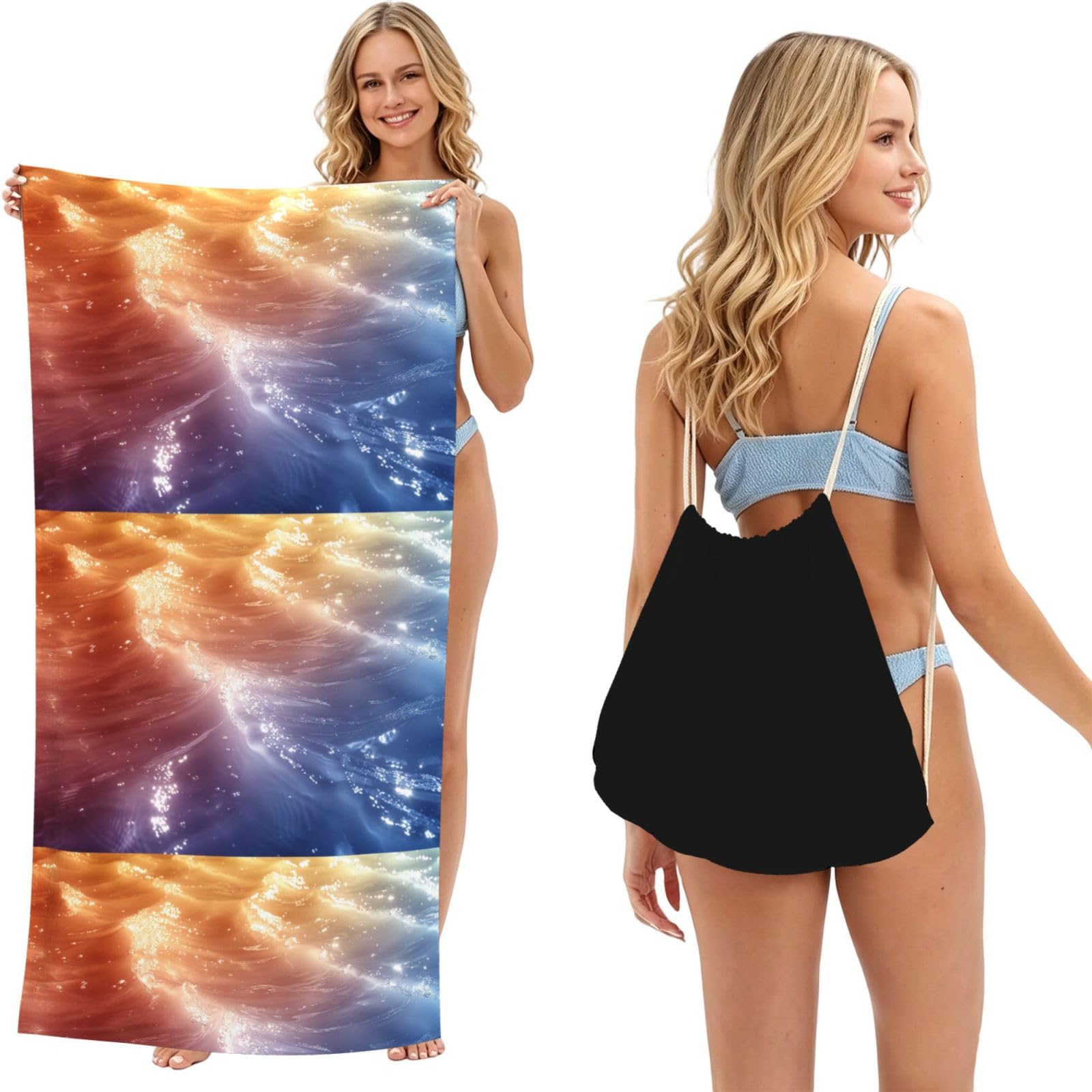 SKGOHLH Colorful Sea 2in1 Packable Beach Towel Bag Women