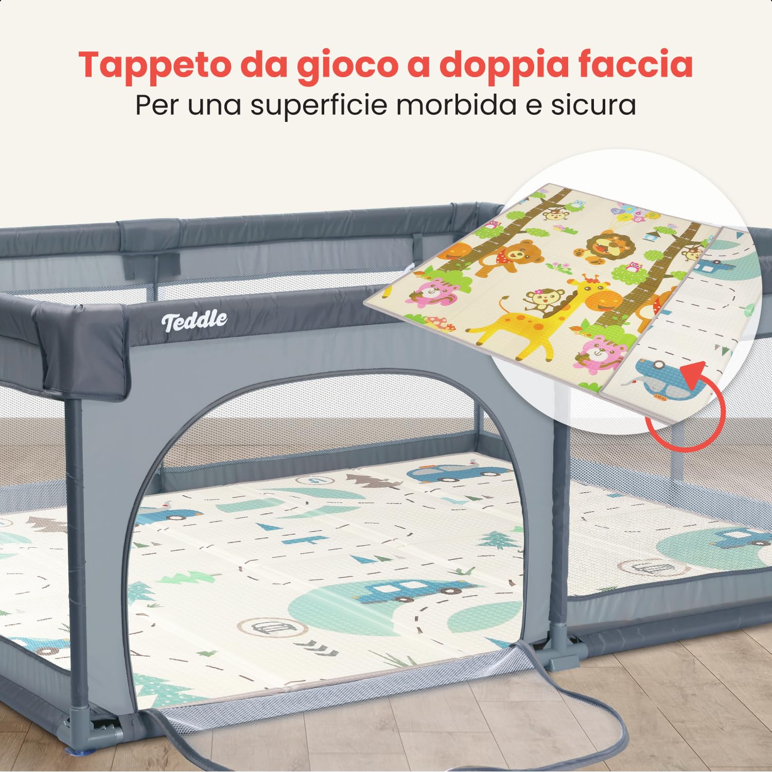 Box Bambini – Incluso Tappeto da Gioco Double-Face - Recinto per Bambini con 50 Palline – 180 x 150 cm – Box Neonato Per Uso Interno ed Esterno – Box per Bambini (Grigio, 180x150cm)