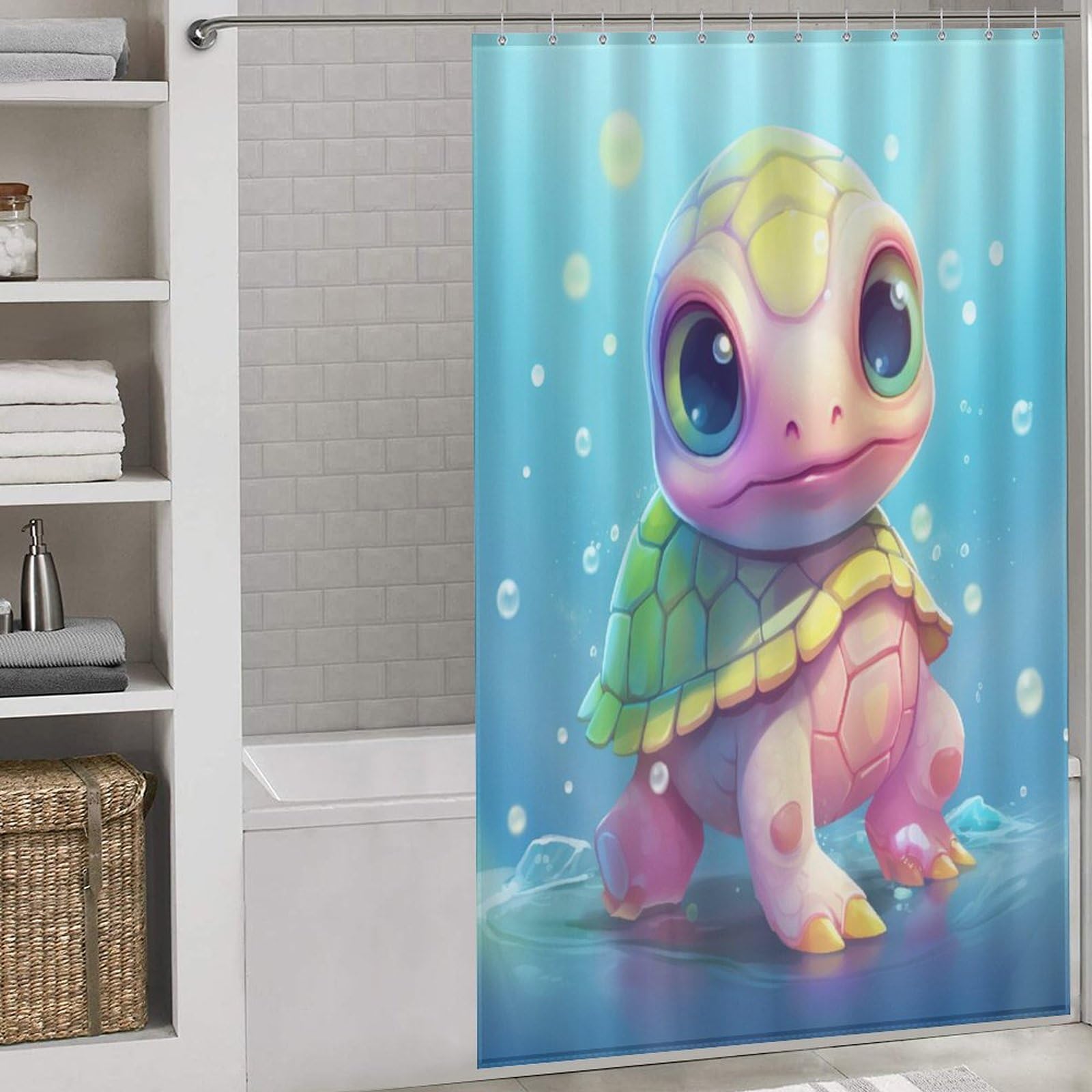 Rideau de douche lavable 140x183 cm en polyester motif tortue