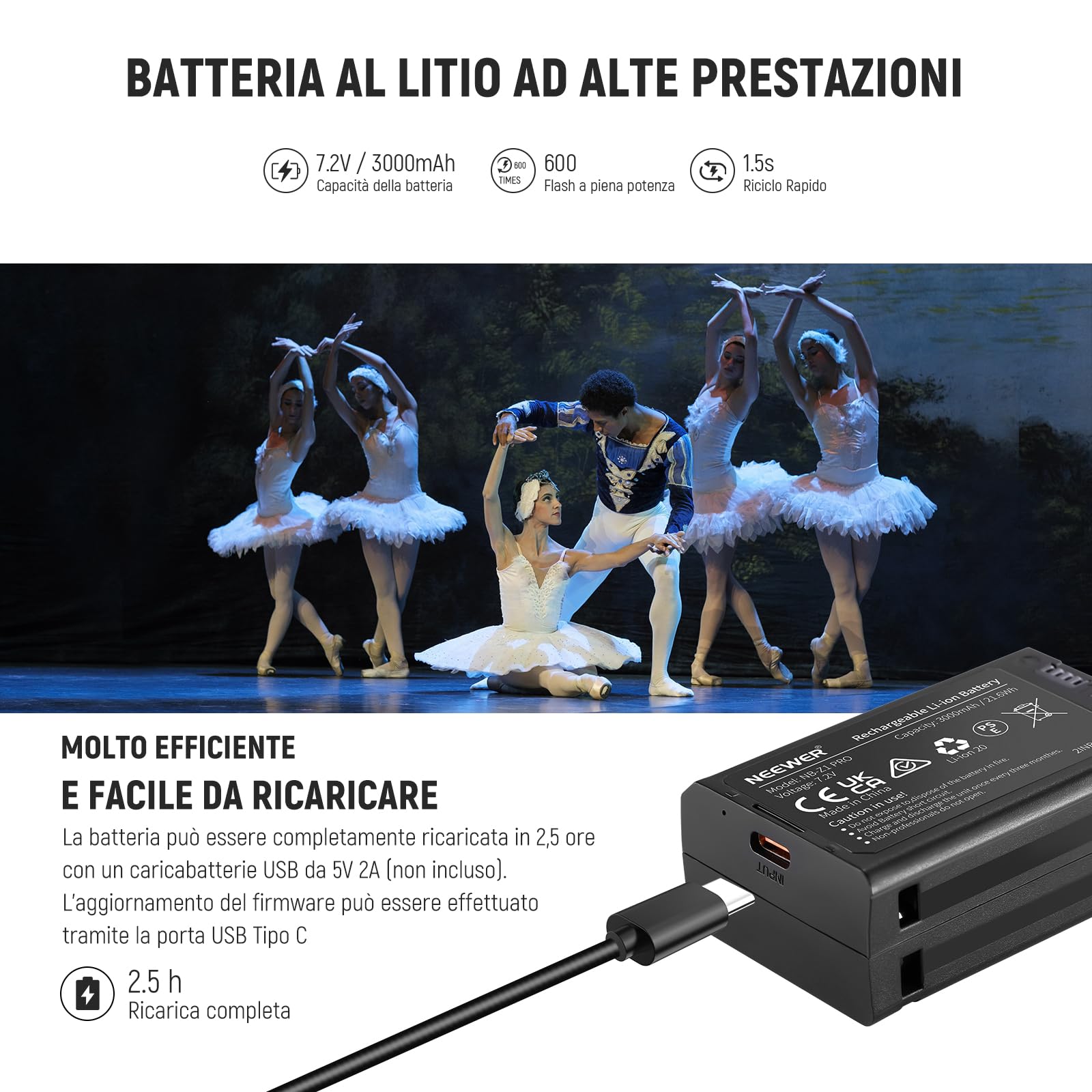 NEEWER Z2-N 2.4G Flash Speedlite TTL a Testa Rotonda Compatibile con Nikon, 600 Flash a Piena Potenza, 3000mAh 76Ws HSS 1/8000s, 2 Lampade Pilota, Diffusore di Luce, Tasto TCM TTL/M per Sistemi Q 2.4G