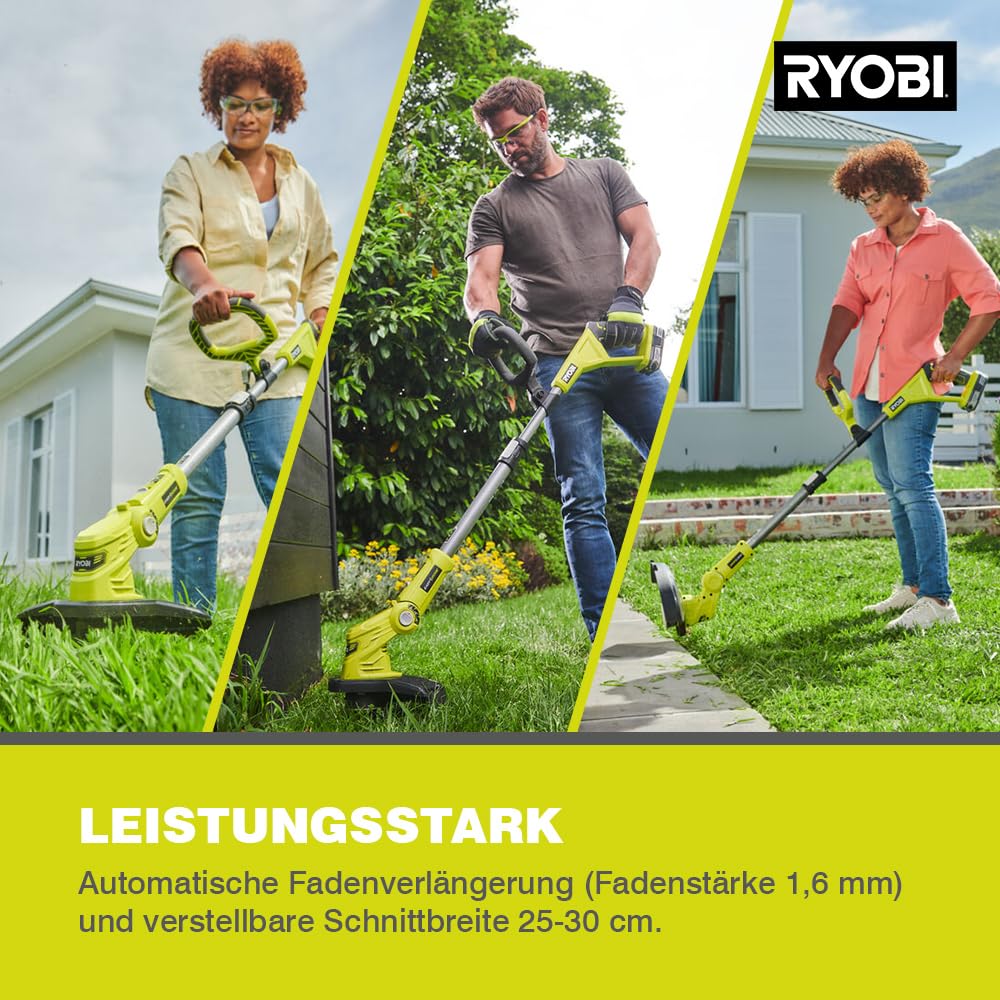 RYOBI 18 V ONE+ Akku-Gras- und Strauchschere RY18GSA-0 & 18 V ONE+ Akku-Rasentrimmer OLT1832 (Schnittbreite 25-30 cm, 3-fache Schnittwinkelverstellung, Schneidfaden 1,6mm, ohne Akku und Ladegerät)
