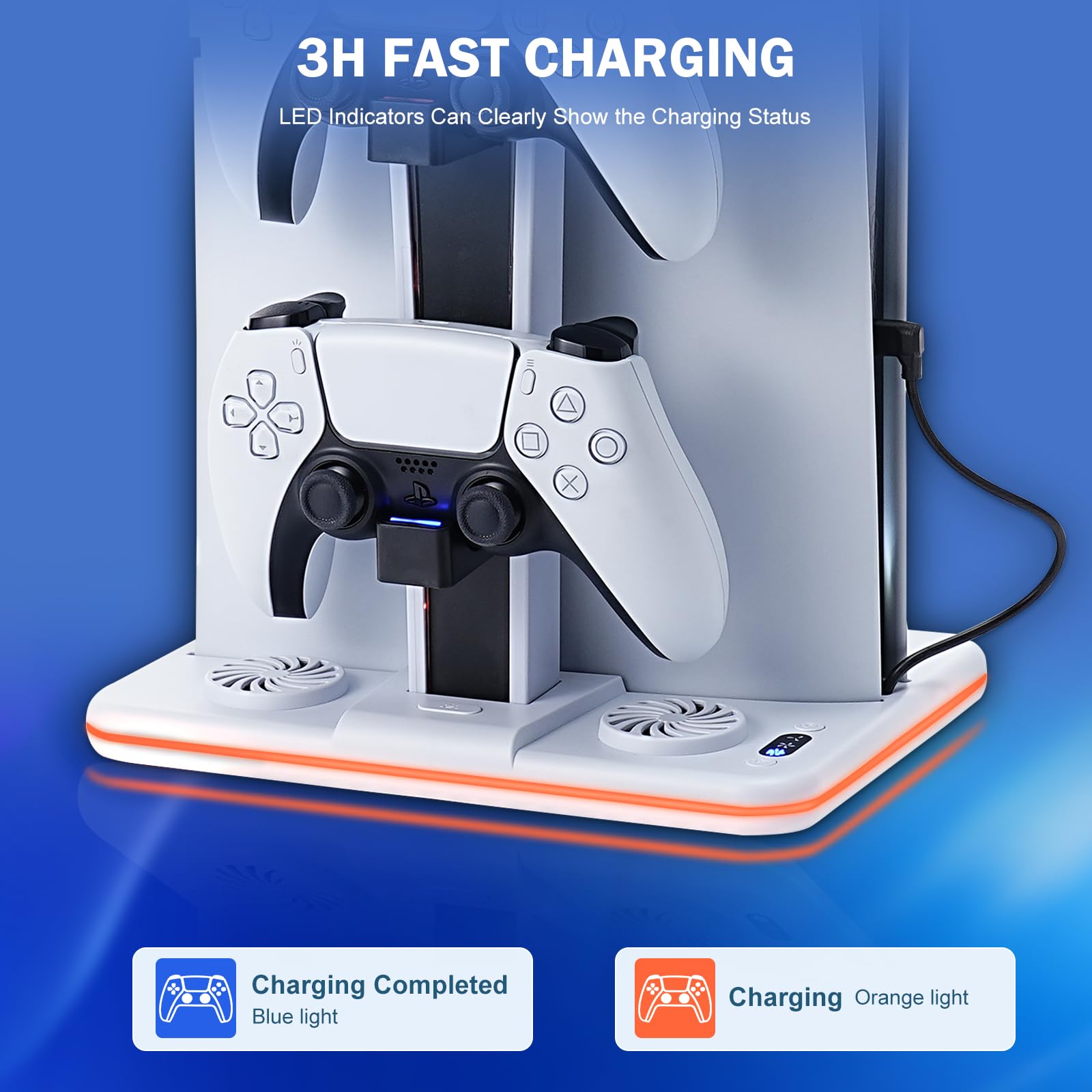 Supporto PS5 Slim con Ventola di Raffreddamento PS5 Slim Stazione di Raffreddamento Supporto con Controller di Ricarica Supporto per Cuffie Luce RGB per PlayStation5 Slim Digital e Disc Edition