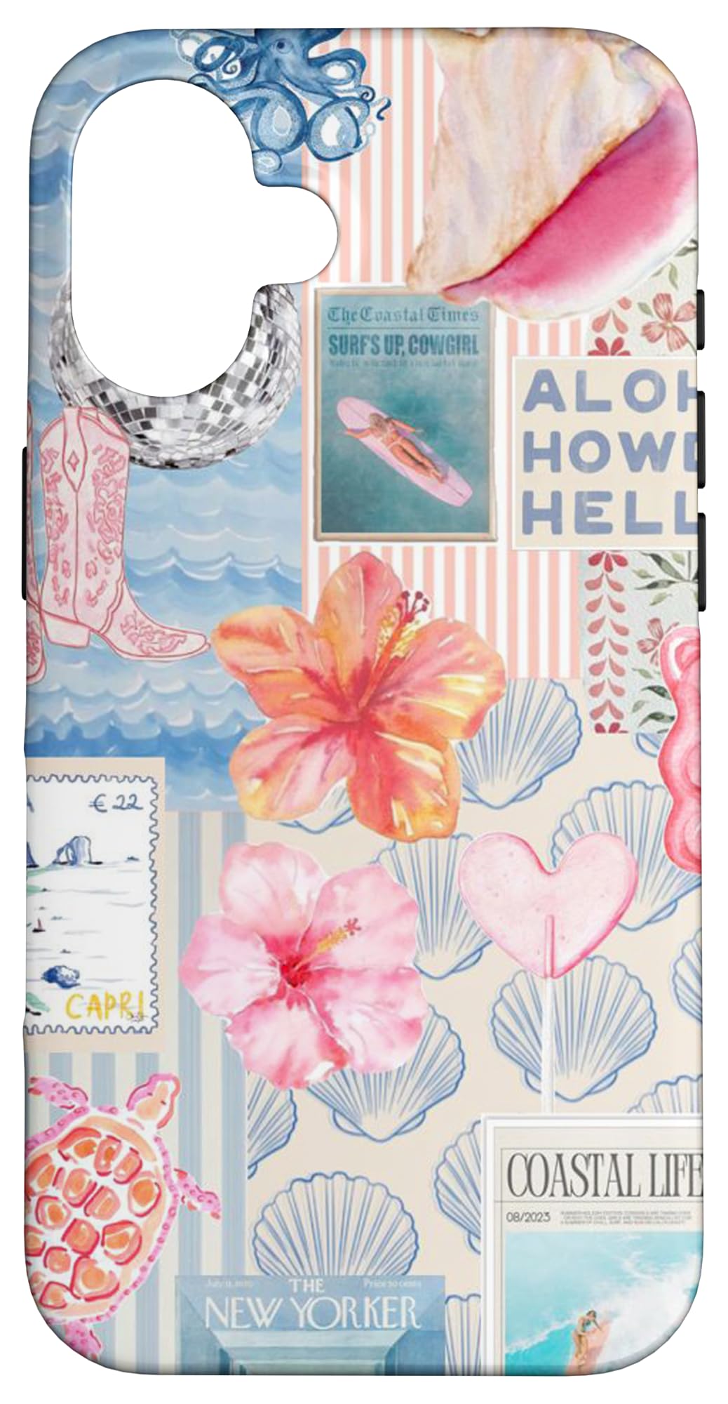 Coastal Collage Preppy Cute Aesthetic Beachy Blue Coquette Case for iPhone 16