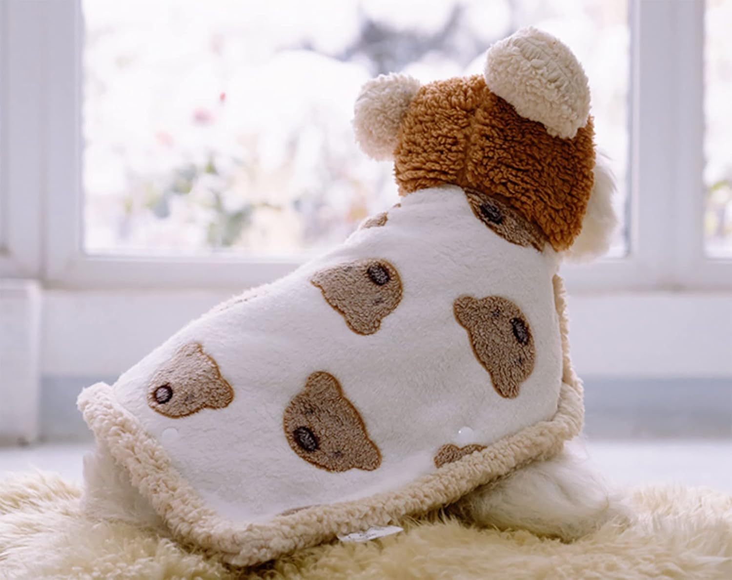 Size Small to Large, Dog Winter Coat with Hat, Kitten Thicken Cloak Blanket, Pets Nightgown for Small Medium Dogs Brown Large