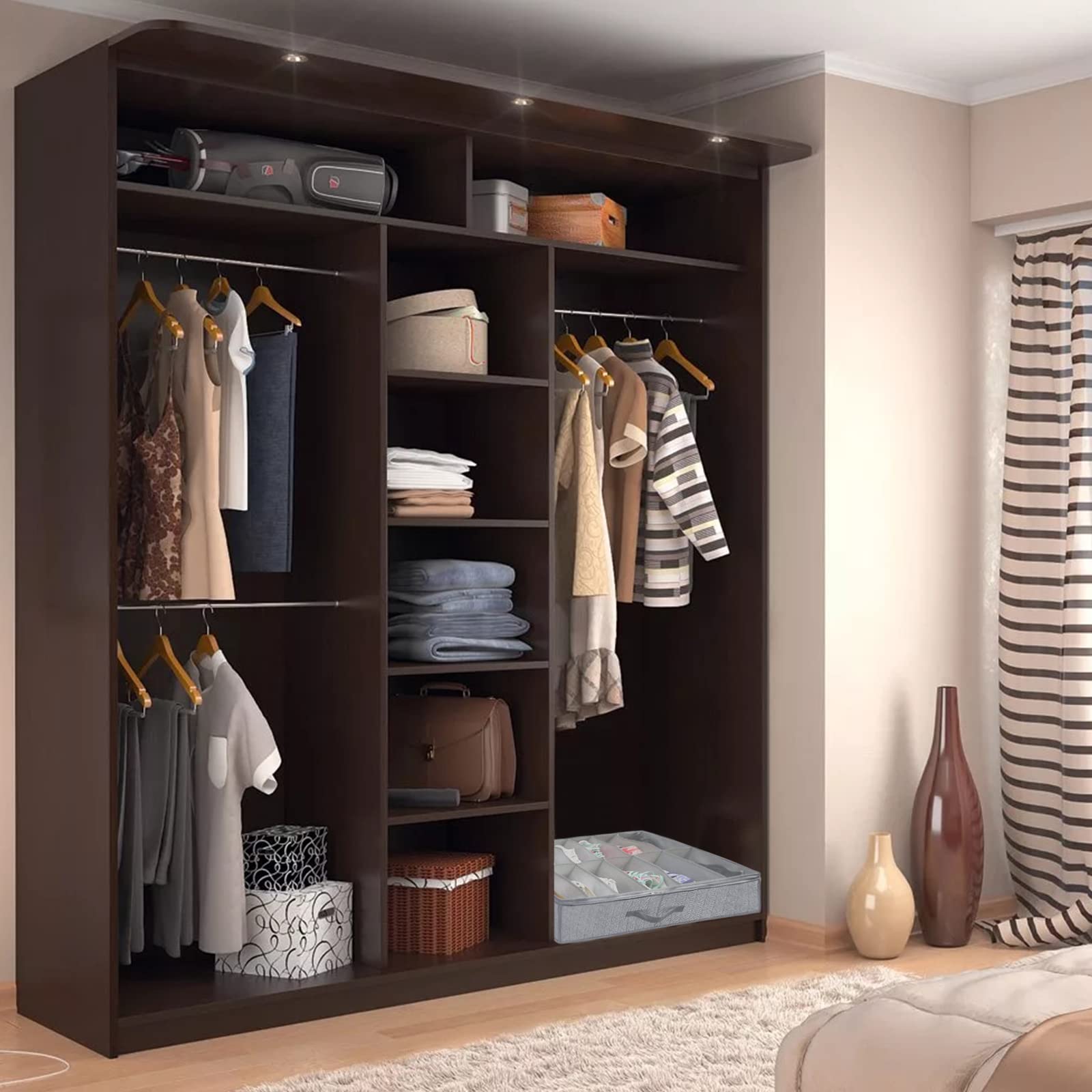 Onlyeasy Organizer Scarpe Sotto Il Letto - Contenitore Pieghevole Per 12 Paia, Con Finestra Trasparente E Maniglie, Tessuto Nero - 2