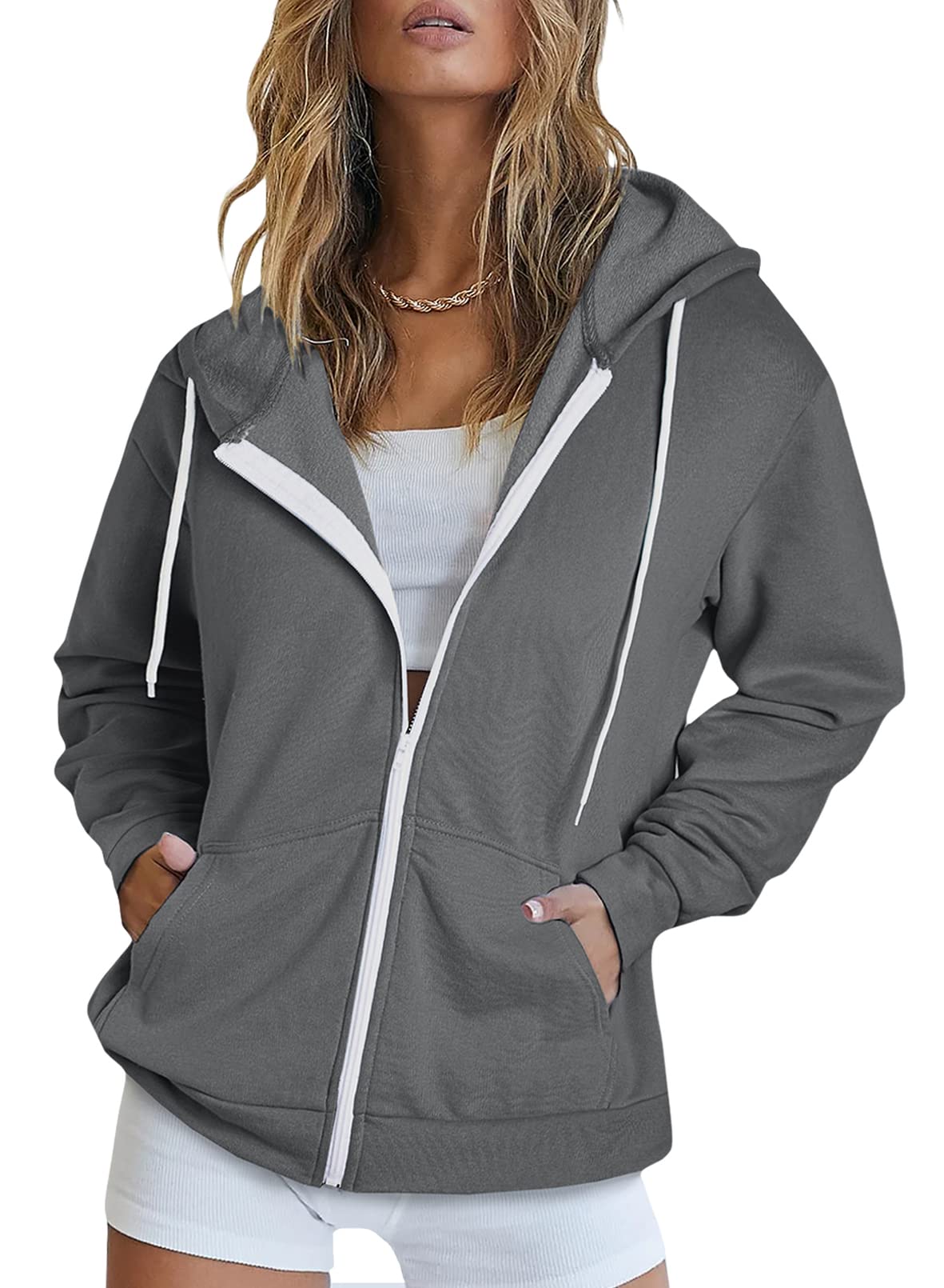 Dokotoo Women's Full Zip Up Hoodie Long Sleeve Hooded Sweatshirts Pockets Jacket Coat for Women