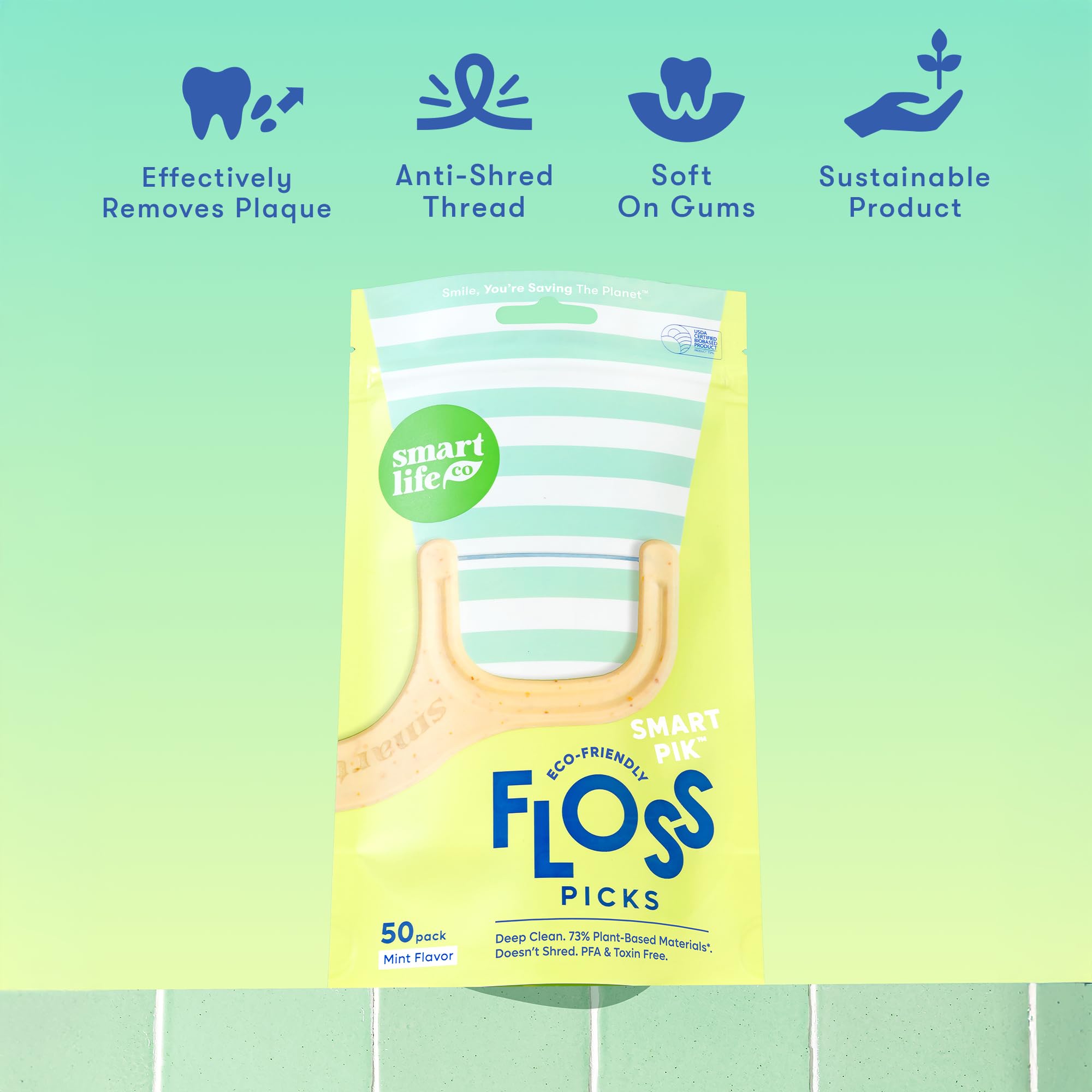 Eco-Friendly Dental Floss Picks - Straw Wheat -6 Eco-Friendly Dental Floss Picks - Straw Wheat -6
