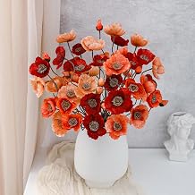 Artificial Poppy Flowers, 6 Bundles Faux Poppies for Vase Decor