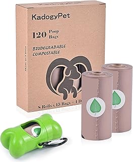 KadogyPet Dog Poo Bags, 120 Counts Biodegradable Waste Bag Refill Rolls for Dogs, Leak Proof, Extra Thick, Lavender Scented, Dispenser Included