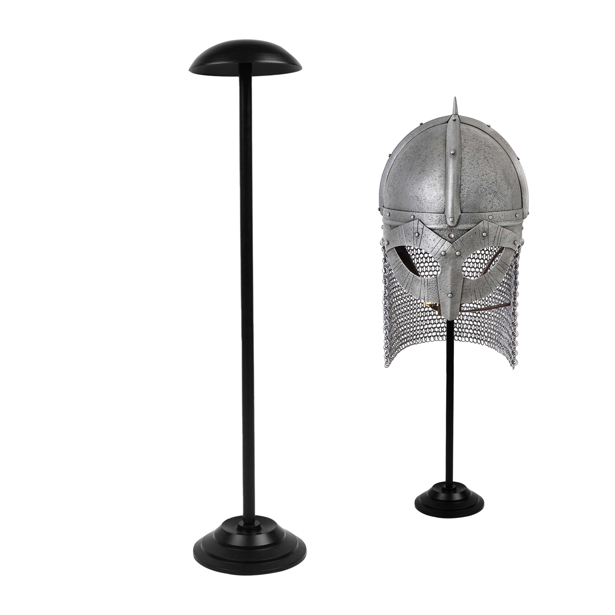 Lord of Battles Iron Helmet Stand - Handmade Iron Medieval Helmets Display Decor - Black Finish (25 Inches)