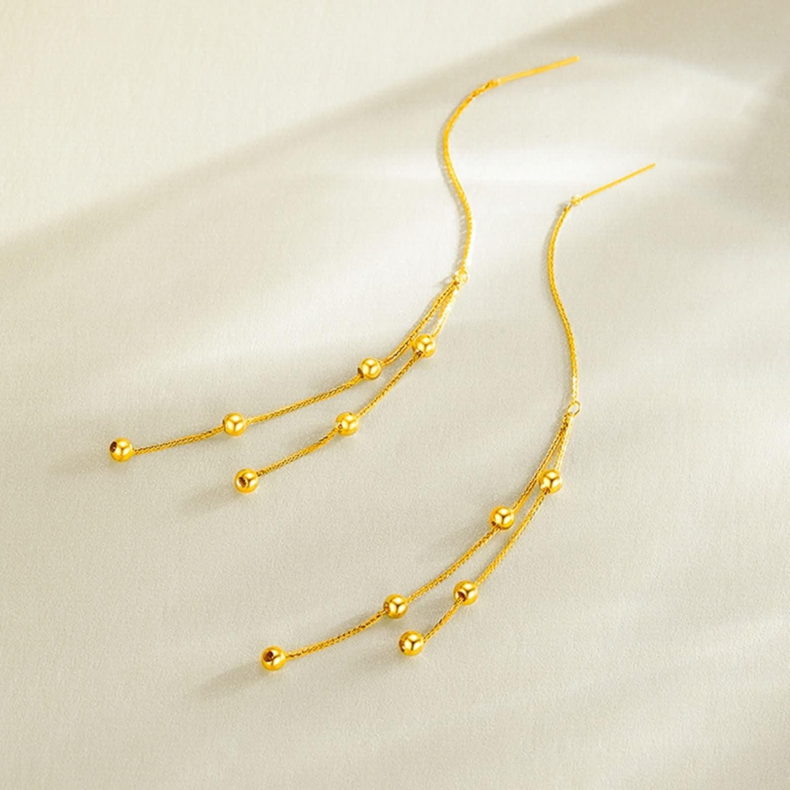 Ohrringe Lang Gold 375/585/750 Damen, Kette Ohrringe Frauen Mit Perlen Und Kette, Hochzeit Echtschmuck